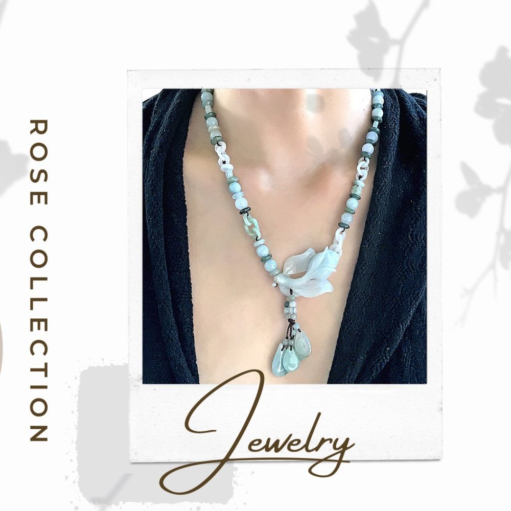 Rose Flower Handmade Jade Necklace Pendant With Amazing Beadings